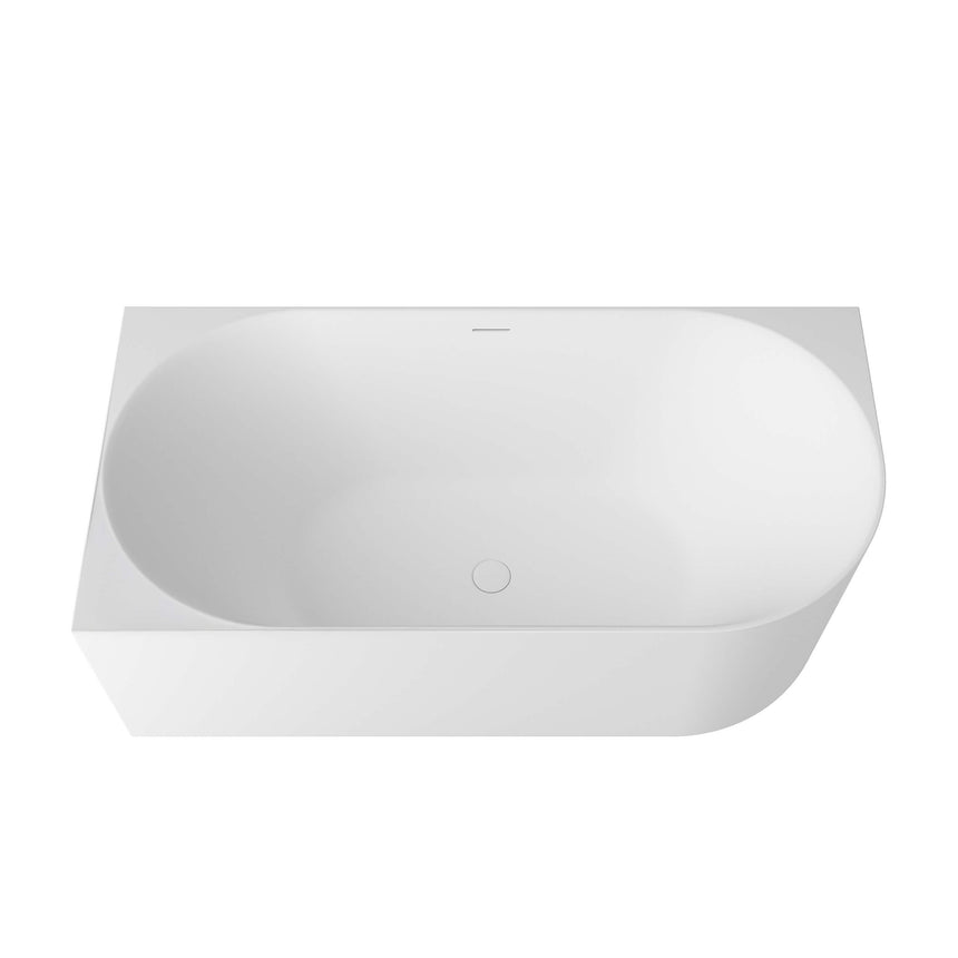 Otti Attica Celine left corner bathtub top view showing matte white interior and overflow drain by Tilemall
