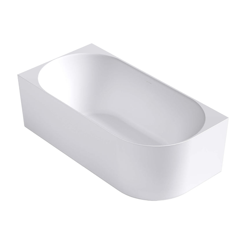 Otti Attica Celine left corner freestanding bathtub by Tilemall, matte white acrylic, 1500mm, perspective view