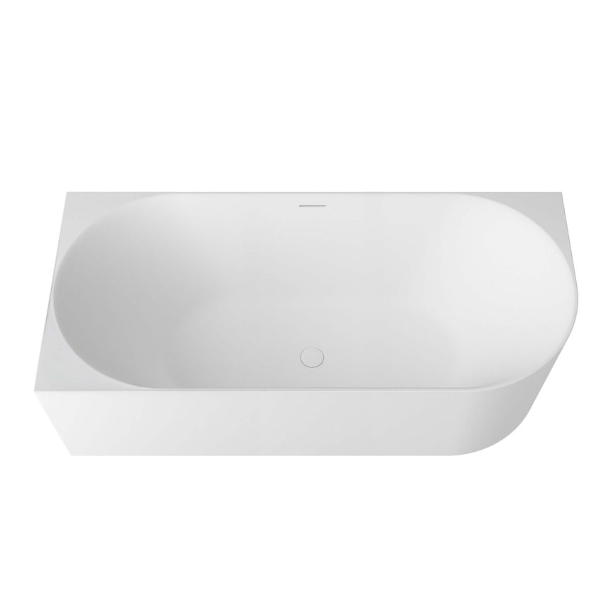 Otti Attica Celine 1700mm matte white corner bath by Tilemall, top-down view showing overflow