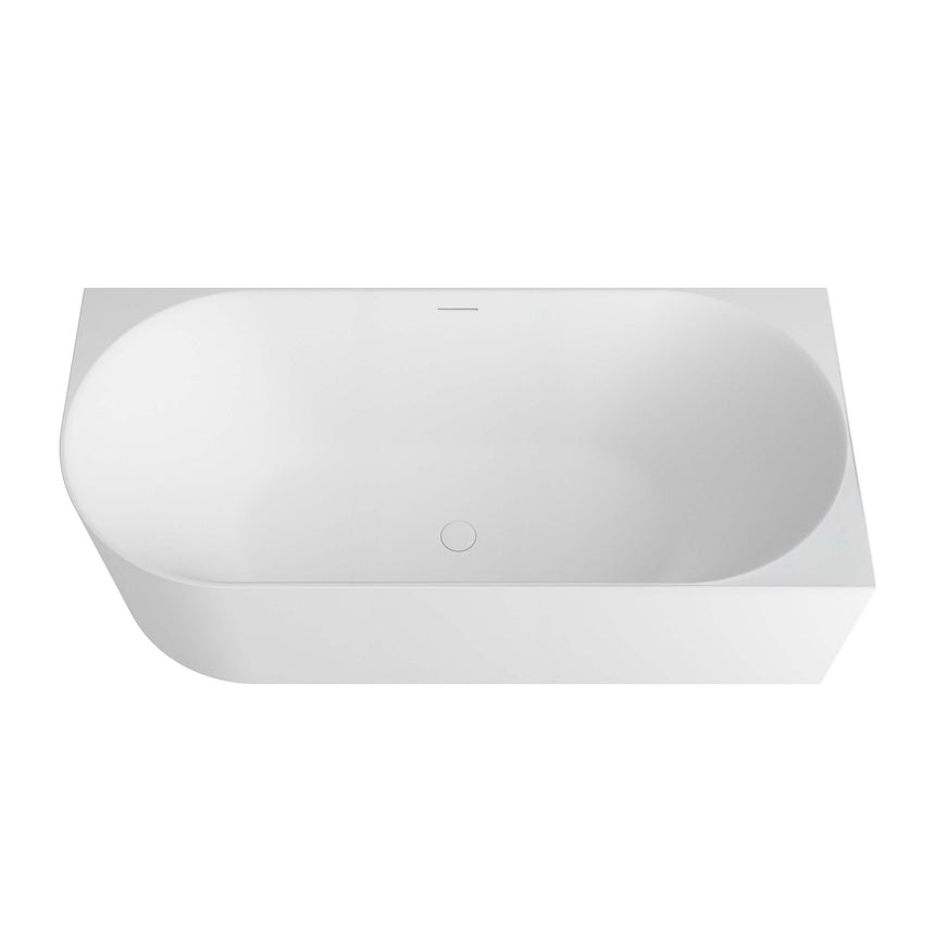 Otti Attica Celine matte white bathtub top view showing oval basin and overflow outlet by Tilemall