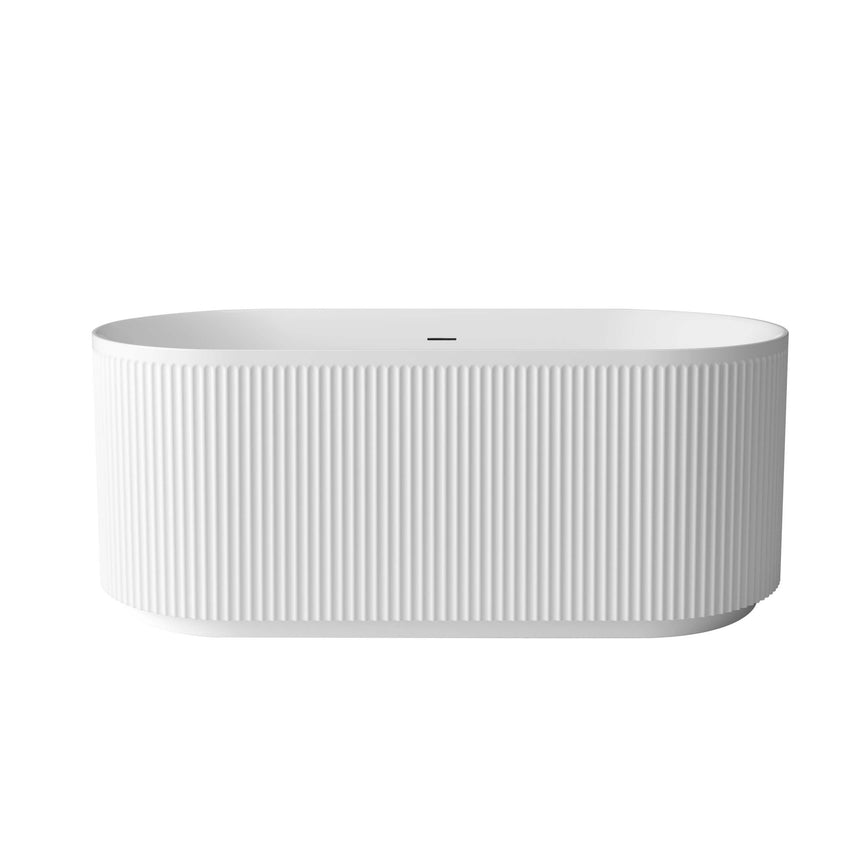 Otti Attica Havana freestanding oval bathtub by Tilemall, 1500mm, gloss white with vertical fluted exterior
