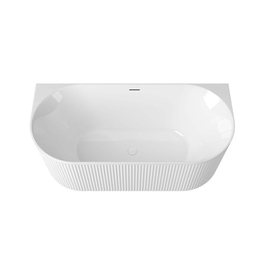 Top view of Otti Attica Havana bathtub showing gloss white interior, overflow outlet and fluted rim design by Tilemall