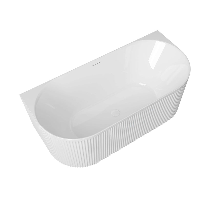 Side angle view of Otti Attica Havana 1500mm freestanding bathtub, gloss white acrylic with vertical fluted panels by Tilemall