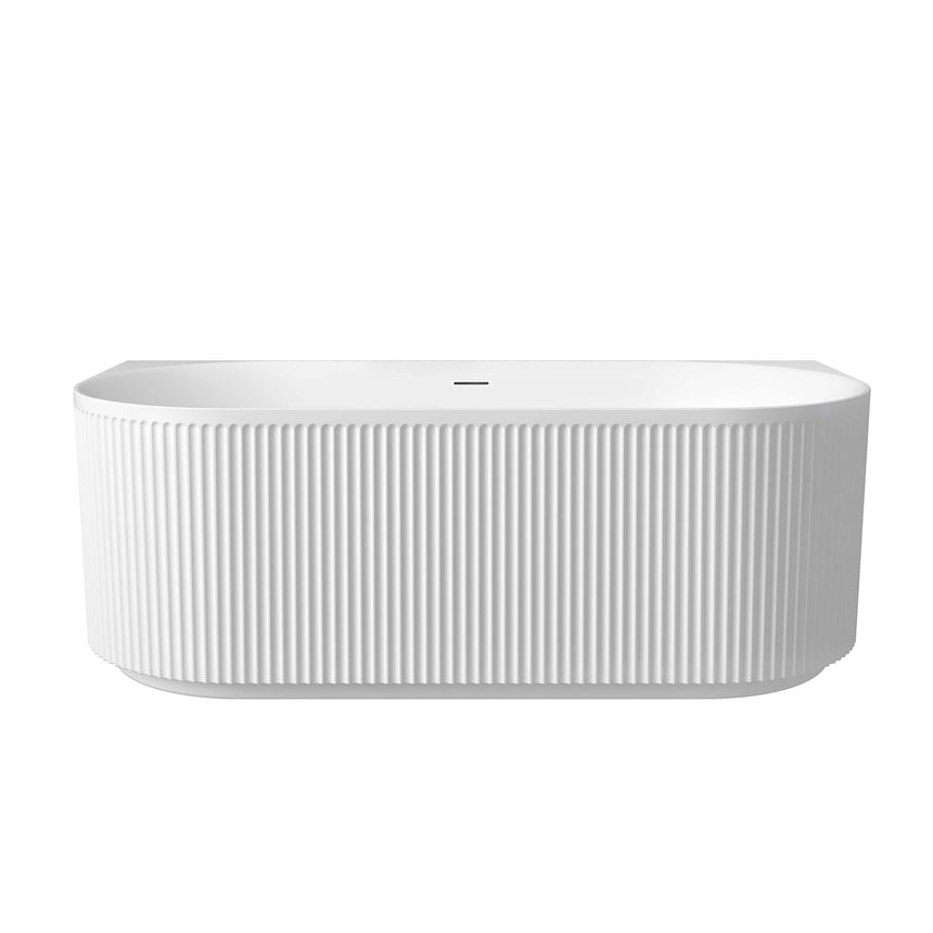 Otti Attica Havana 1700mm back-to-wall freestanding acrylic bathtub by Tilemall in matte white with fluted exterior