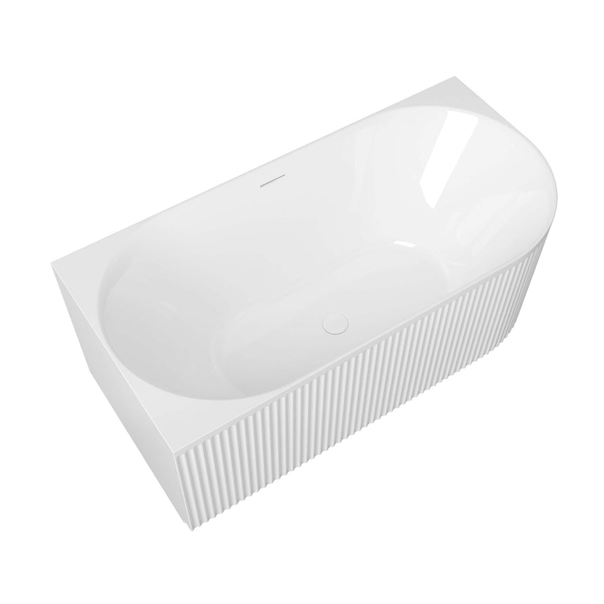 Otti Attica Havana 1500mm gloss white fluted bath angled view with curved rim by Tilemall