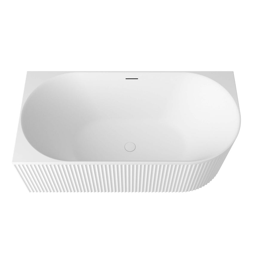 Top-down view of Otti Attica Havana corner bathtub showing oval basin and overflow hole by Tilemall