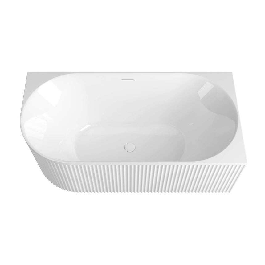 Otti Attica Havana 1500mm gloss white fluted bath by Tilemall, top-down view showing overflow