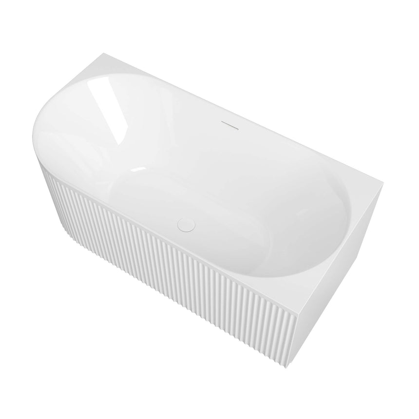 Otti Attica Havana right corner 1500mm gloss white fluted freestanding bath by Tilemall, 3/4 view