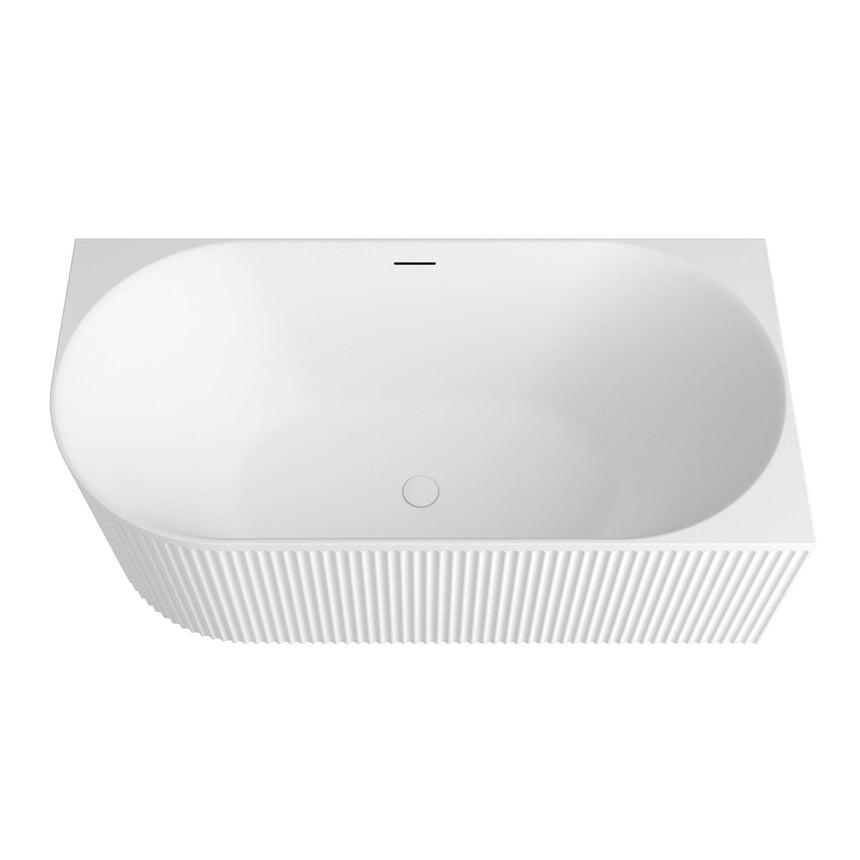Top view of Otti Attica Havana matte white bath showing curved interior basin and overflow by Tilemall