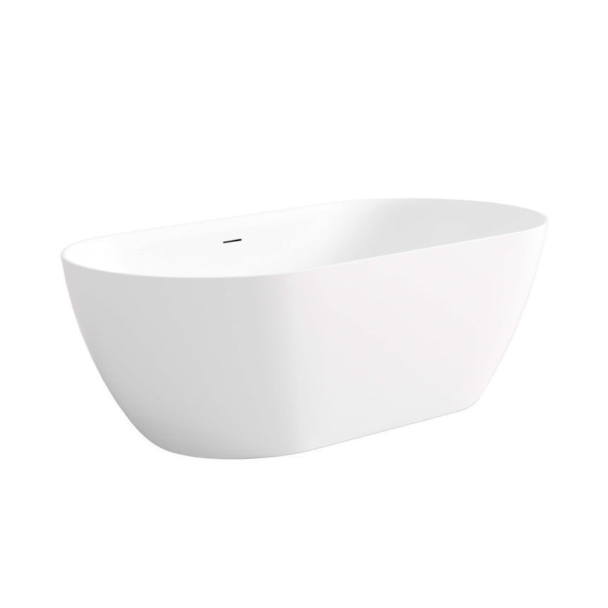Otti Attica Manolo freestanding oval acrylic bathtub by Tilemall in gloss white, 1300mm, side angle