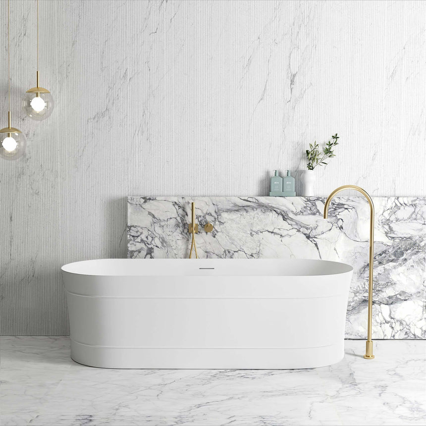 Otti Attica Bondi 1700mm matte white freestanding bathtub installed in bathroom interior by Tilemall