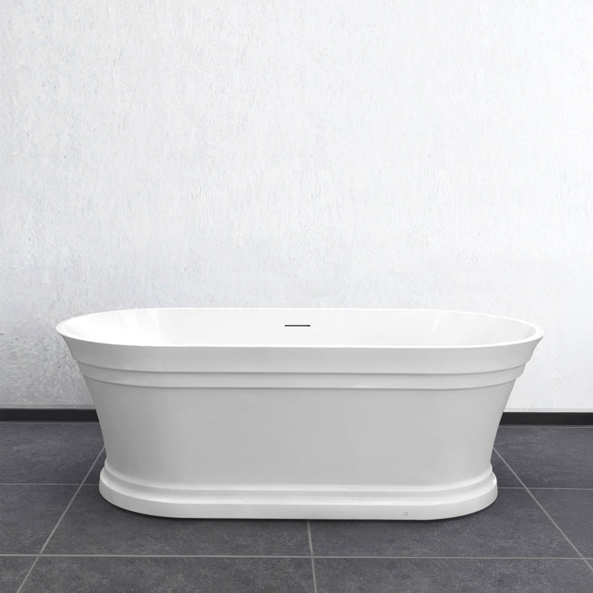 Otti Hampton 1500mm freestanding oval acrylic bathtub by Tilemall in gloss white with overflow