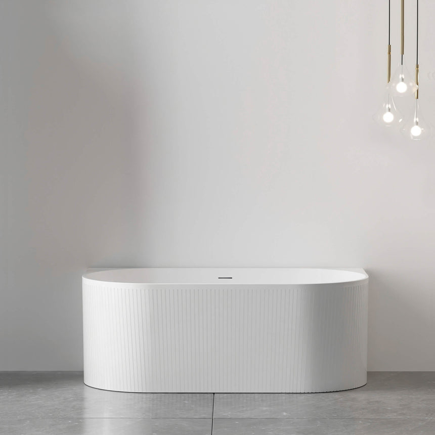 Otti Attica Noosa freestanding fluted bathtub by Tilemall, matte white 1500mm, oval shape with overflow