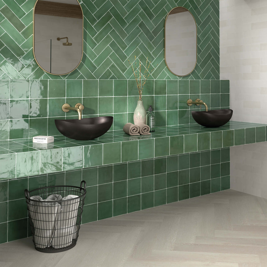Tabarca 150x150 Gloss Verde Subway Pressed