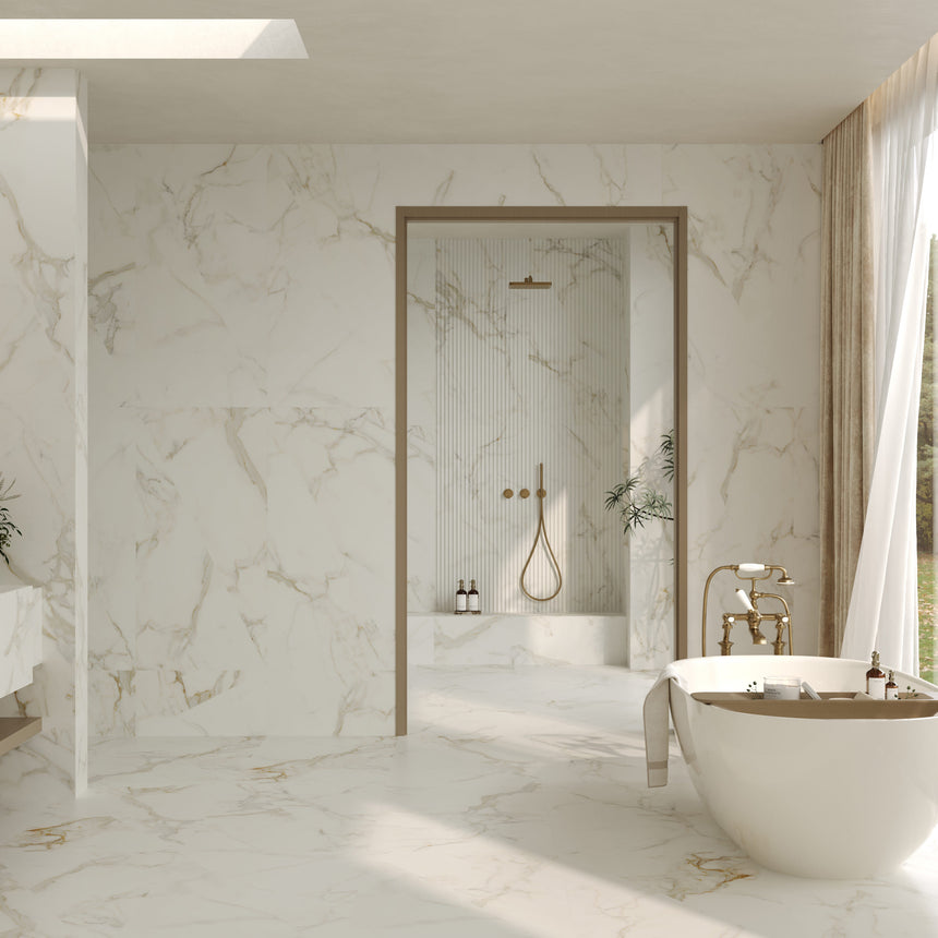 Calacatta Royal 1200x600 Silk Tech White Marble Look Rectified