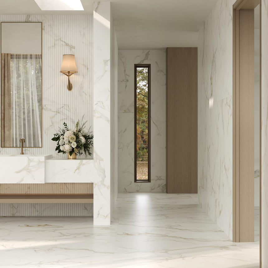 Calacatta Royal 1200x600 Silk Tech White Marble Look Rectified