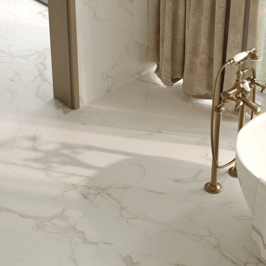 Calacatta Royal 600x600 Matt White Marble Look Rectified