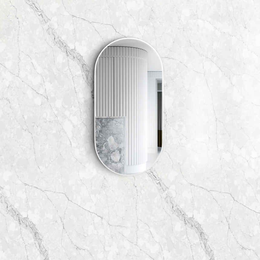 Otti Noosa 900x450mm oval framed bathroom mirror in white by Tilemall