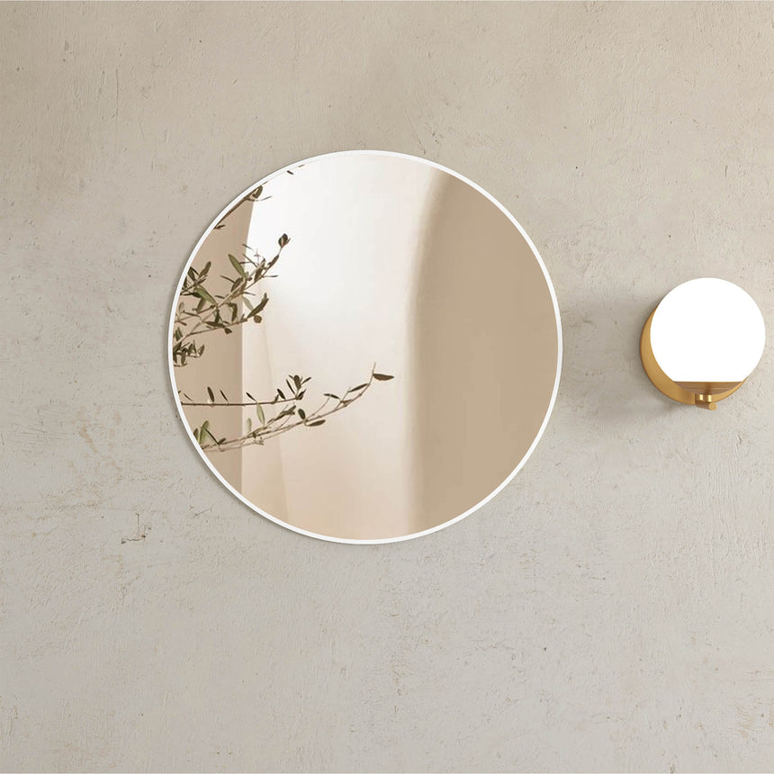 Otti Framed Mirror 700mm round white bathroom mirror by Tilemall with white frame