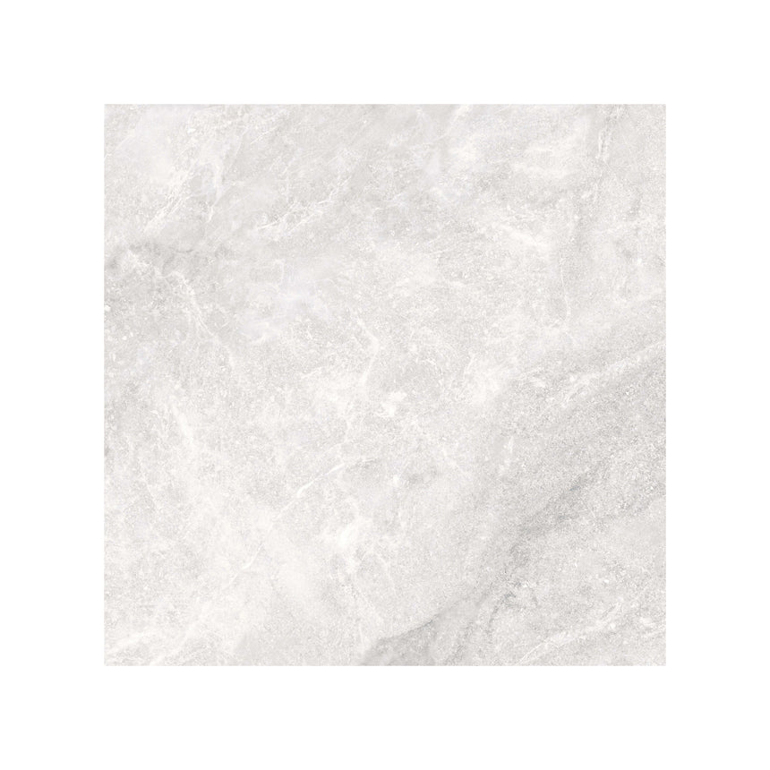 Close-up of Xia 600x600x9.5mm matt flora white porcelain surface with natural linear veining detail by Tilemall