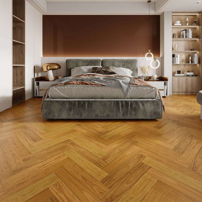 Aqua Wood Plus Herringbone 600x127mm Spotted Gum Hybrid Flooring Bass Timber