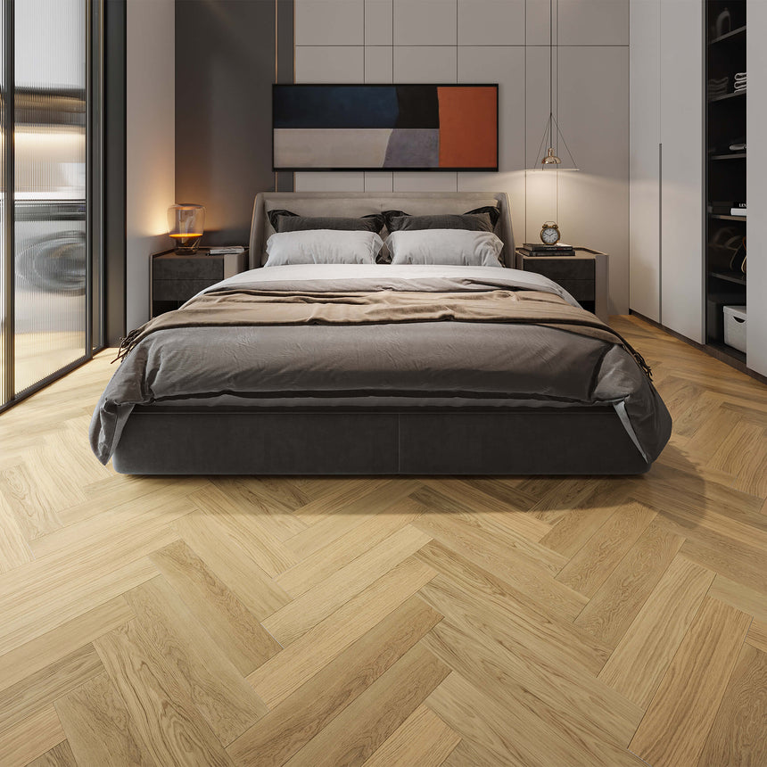 Aqua Wood Plus Herringbone 600x127mm Natural Oak Hybrid Flooring Bass Timber
