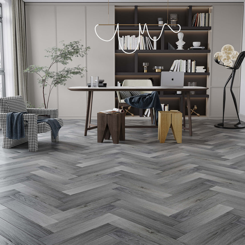 Aqua Wood Plus Herringbone 600x127mm Blue Mountain Hybrid Flooring Bass Timber