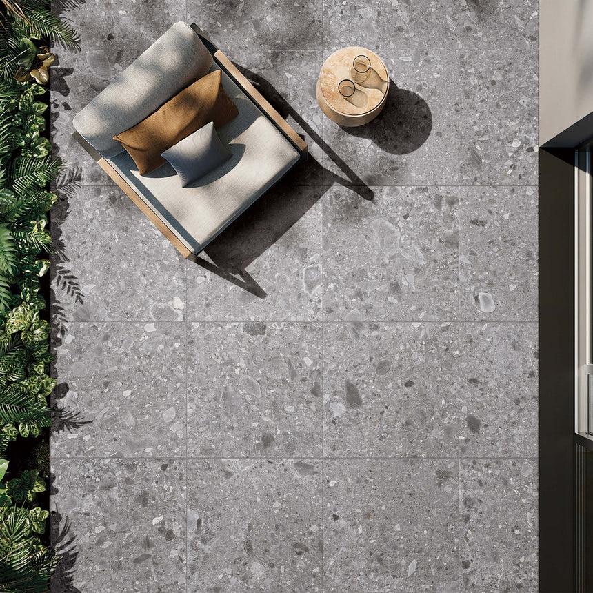 Ceppo Stone 1200x600 Surface Tec Dark Grey Terrazzo Look Tiles Tilemall