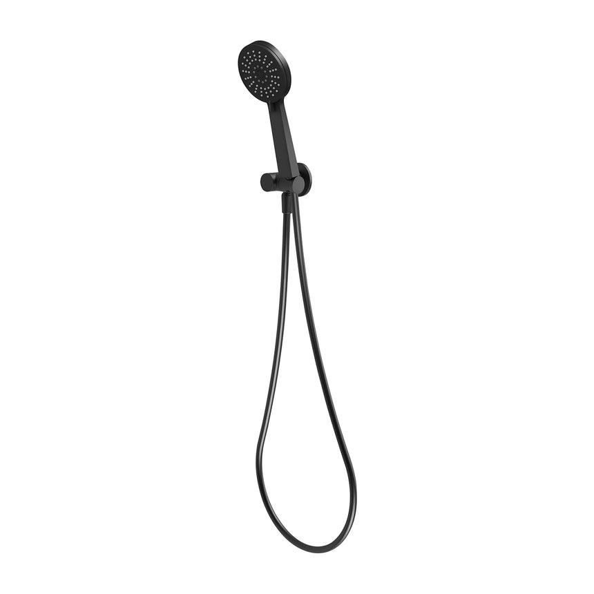 Phoenix Vivid Slimline matte black handheld shower by Tilemall with round head and adjustable bracket