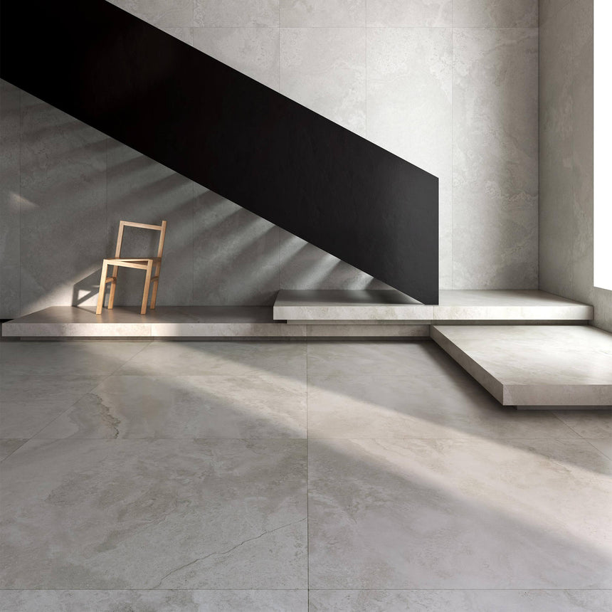 X12 1200x1200 Satin Grey Travertine Marble Look Tiles Tilemall