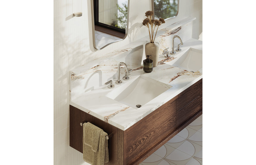 Phoenix Vivid Slimline Plus chrome basin mixer paired basin setup on stone bathroom vanity by Tilemall