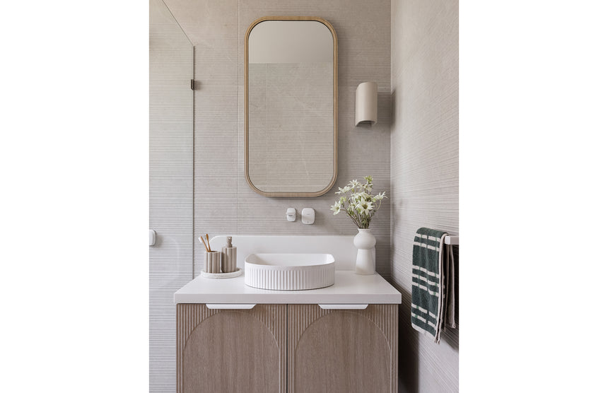 Phoenix Nuage matte white wall mixer with round escutcheon above countertop basin by Tilemall