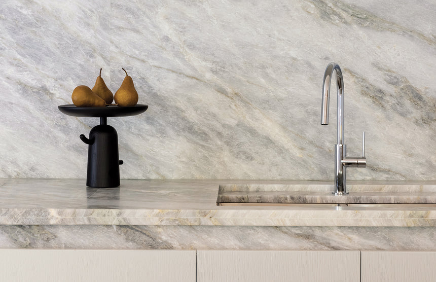 Phoenix 4000 Series double bowl stainless steel sink installed in kitchen interior with chrome tap by Tilemall