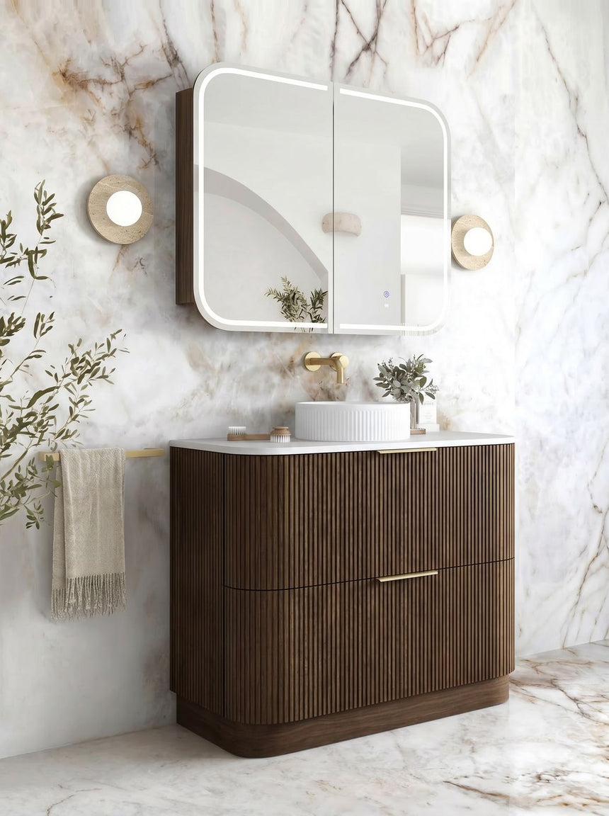 Otti Havana Fluted 900mm Sable Walnut Floorstanding Curve Vanity — view 2