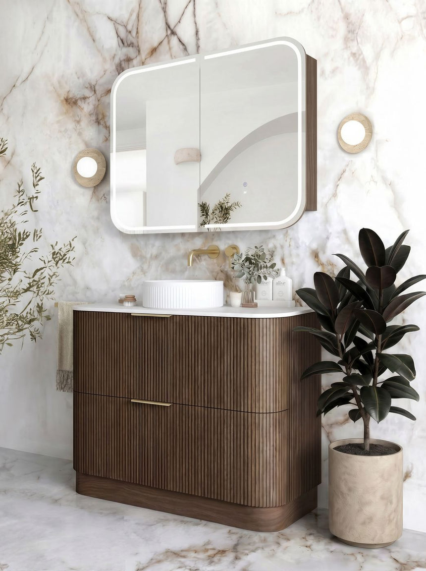 Otti Havana Fluted 900mm Sable Walnut Floorstanding Curve Vanity — view 4
