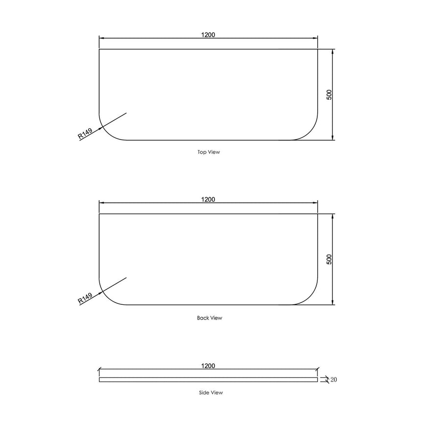 Otti Havana 1200x500x20 Pure White Top No Hole — view 2