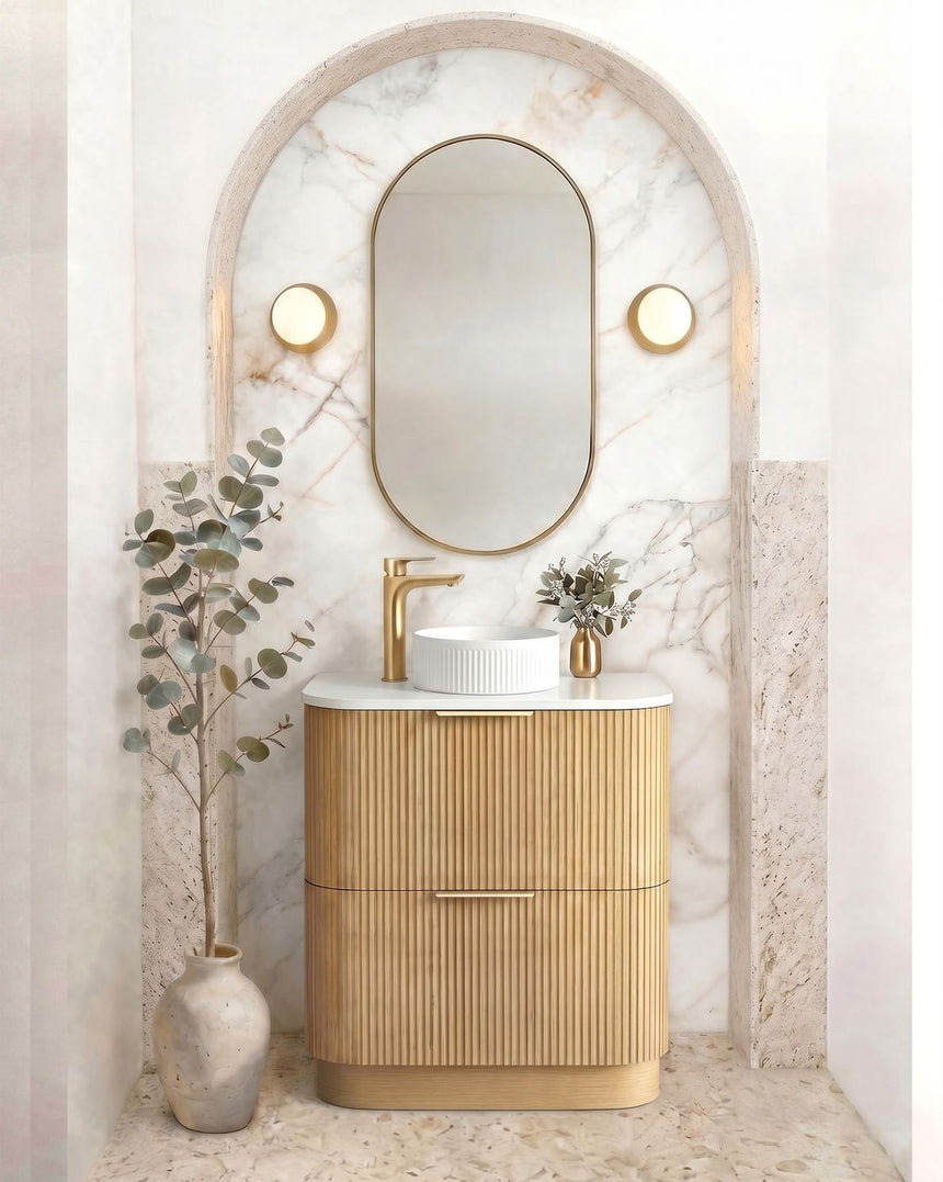 Otti Havana Fluted 750mm Woodland Oak Floorstanding Curve Vanity