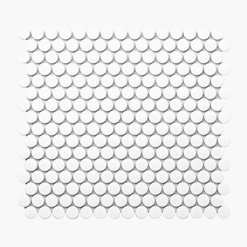 Porcelain Mosaic PennyRound D20 Matt White Porcelain Mosaic Tilemall