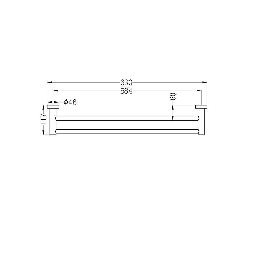 Nero Mecca Double Towel Rail 600mm Brushed Nickel Bathroom Accessories Nero