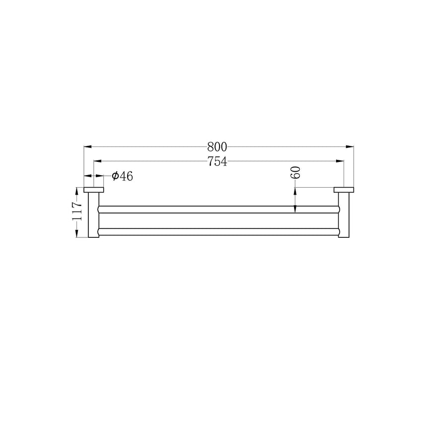 Nero Mecca Double Towel Rail 800mm Brushed Nickel Bathroom Accessories Nero