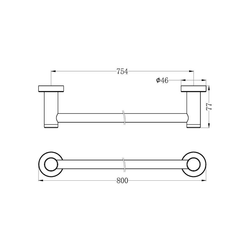Nero Dolce Single Towel Rail 800mm Chrome Bathroom Accessories Nero