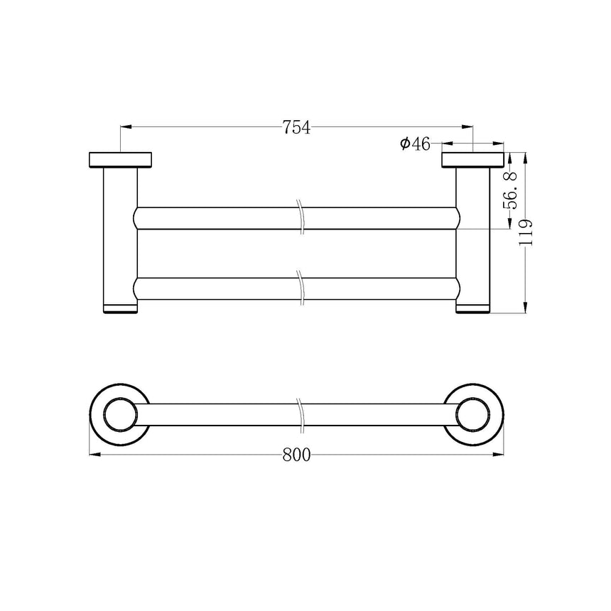 Nero Dolce Double Towel Rail 800mm Brushed Nickel Bathroom Accessories Nero