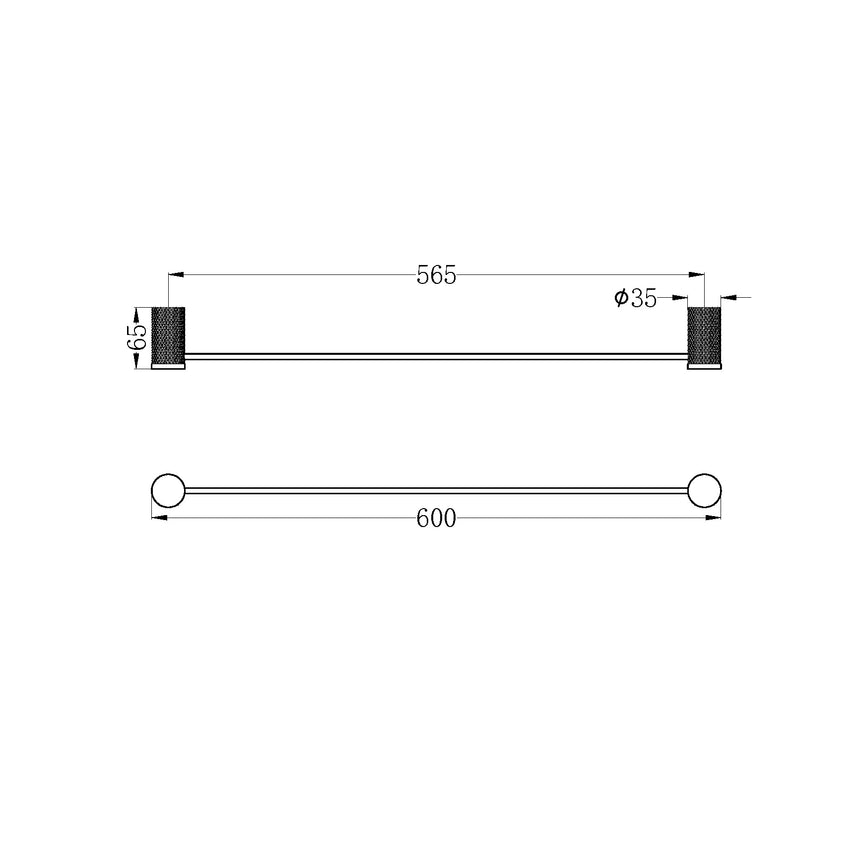 Nero Opal Single Towel Rail 600mm Brushed Nickel Bathroom Accessories Nero