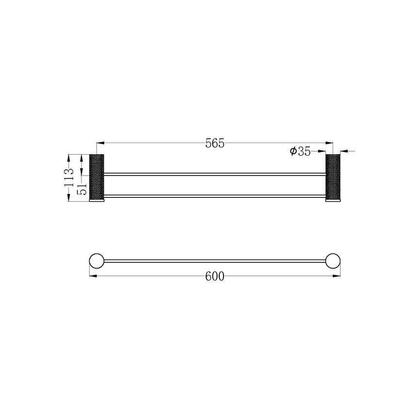 Nero Opal Double Towel Rail 600mm Graphite Bathroom Accessories Nero