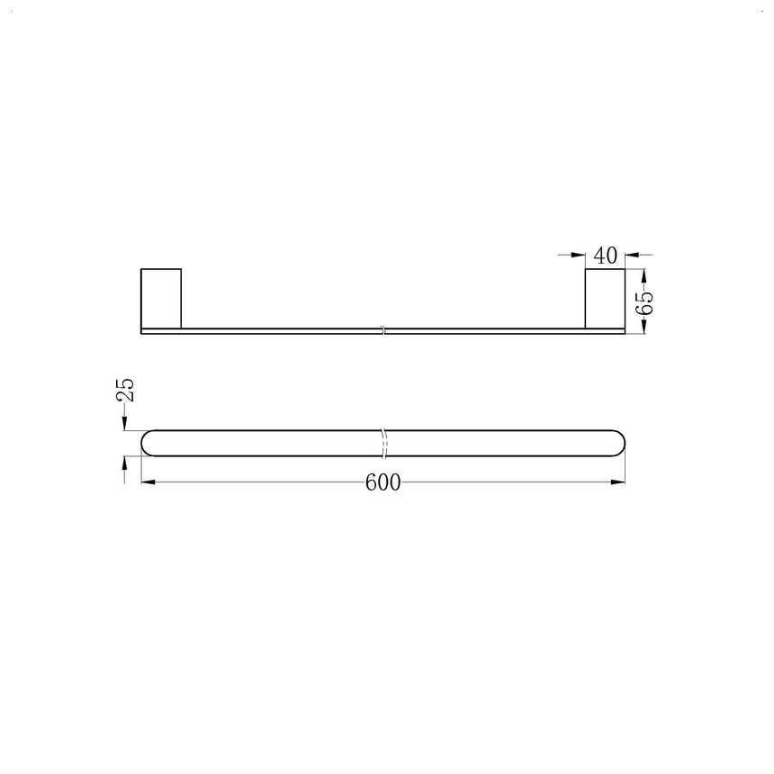 Nero Bianca Single Towel Rail 600mm Matte Black Bathroom Accessories Nero