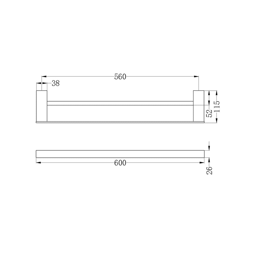 Nero Celia Double Towel Rail 600mm Matte Black Bathroom Accessories Nero