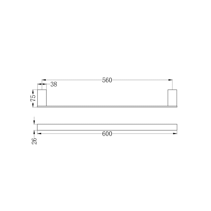 Nero Celia Single Towel Rail 600mm Brushed Nickel Bathroom Accessories Nero