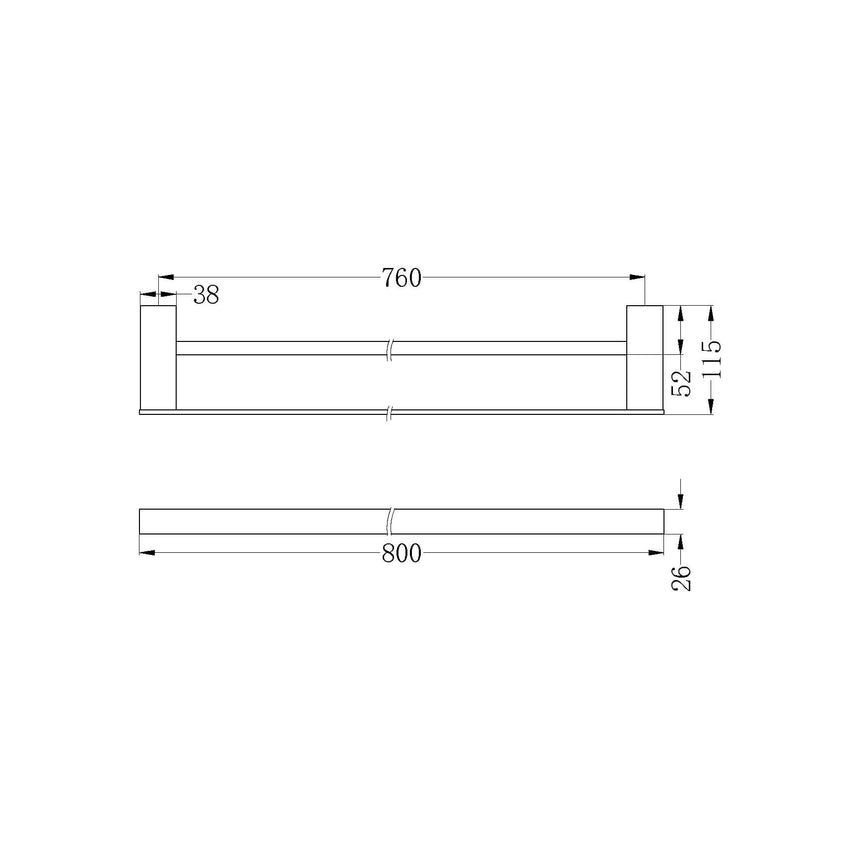Nero Celia Double Towel Rail 800mm Brushed Nickel Bathroom Accessories Nero