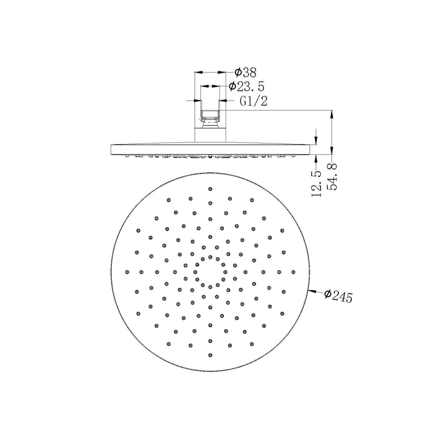 Nero 250mm ABS Round Shower Head Matte Black Shower Nero