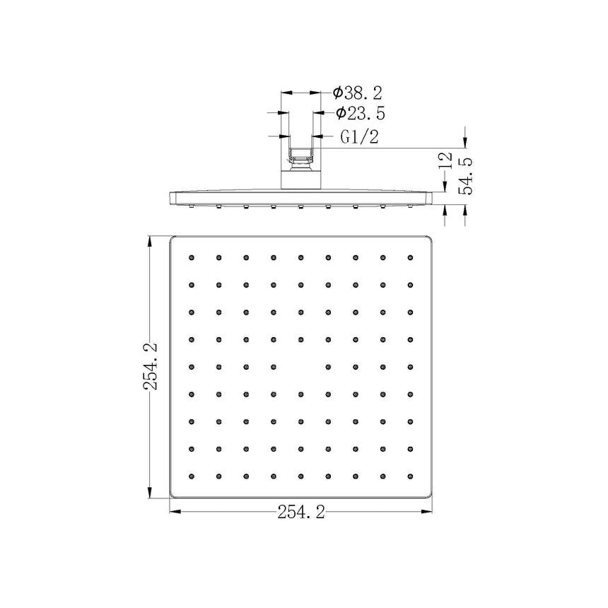 Nero 250mm ABS Square Shower Head Matte Black Shower Nero